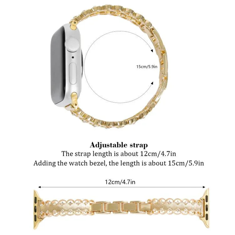 Dây đồng hồ kim loại hợp kim kim cương viền ren, Dành cho Apple Watch 46mm / 49mm / 45mm / 44mm, Dành cho Apple Watch 42mm / 41mm / 40mm / 38mm