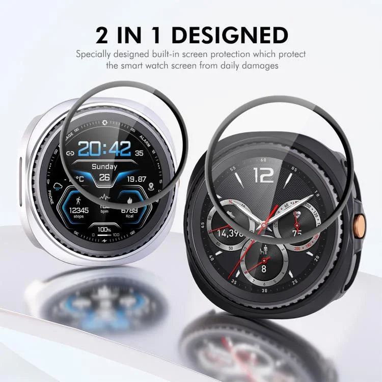 Ốp đồng hồ ENKAY Hat-Prince 2 trong 1 màu trơn PC với phim mềm PMMA bảo vệ toàn diện, Dành cho Samsung Galaxy Watch8 Classic 46mm