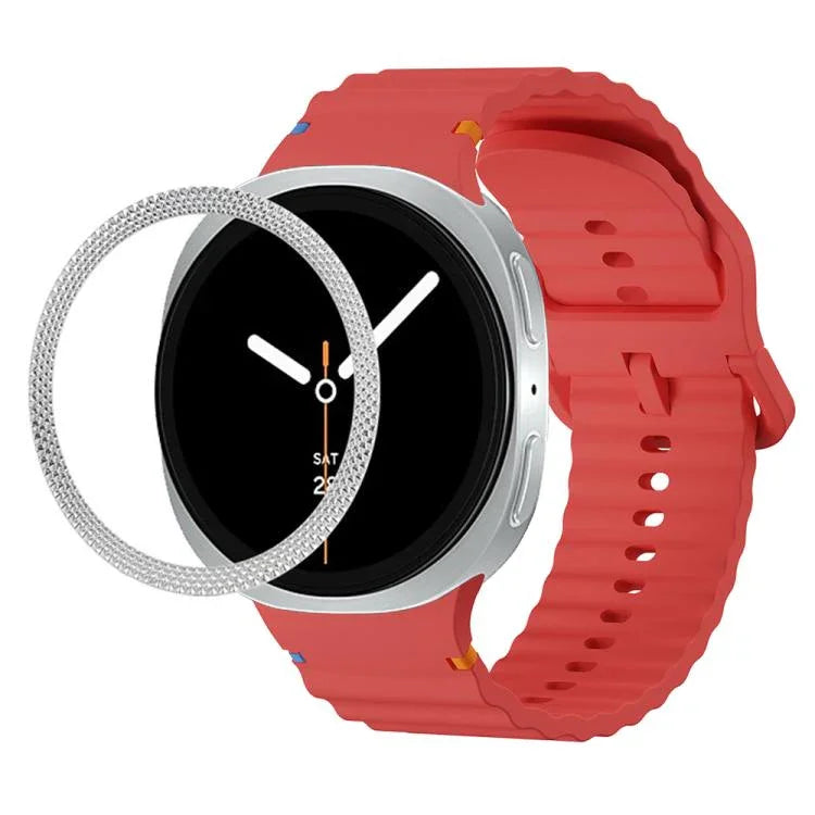 Rhombic Texture Bezel and Wavy Grain Stitched Color Buckle Silicone Watch Band, For Samsung Galaxy Watch8 44mm, For Samsung Galaxy Watch8 40mm