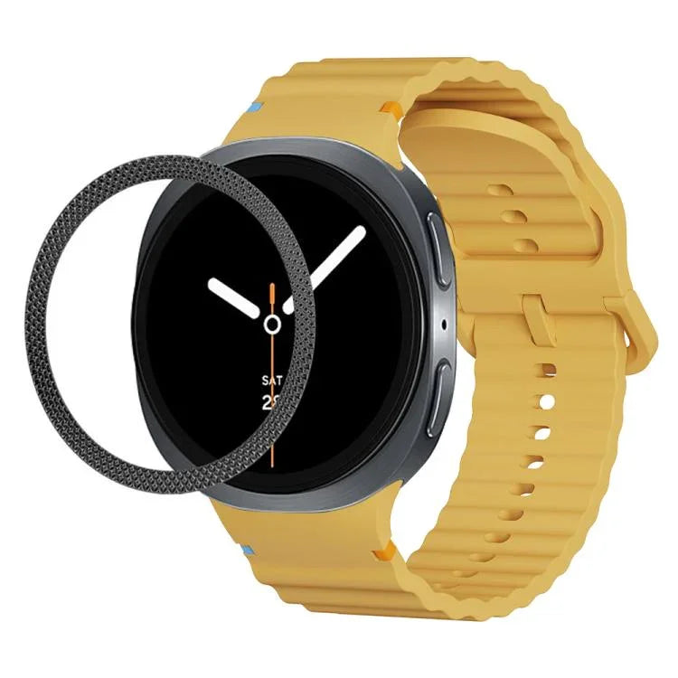 Rhombic Texture Bezel and Wavy Grain Stitched Color Buckle Silicone Watch Band, For Samsung Galaxy Watch8 44mm, For Samsung Galaxy Watch8 40mm