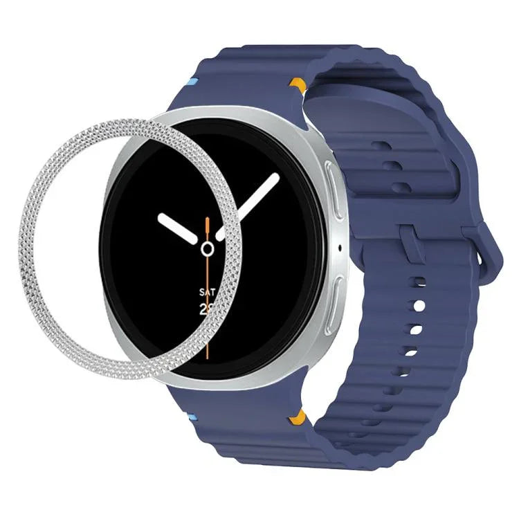 Rhombic Texture Bezel and Wavy Grain Stitched Color Buckle Silicone Watch Band, For Samsung Galaxy Watch8 44mm, For Samsung Galaxy Watch8 40mm