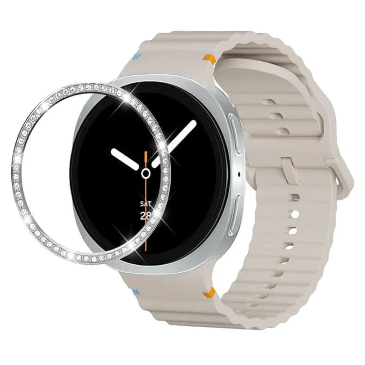 Dây đồng hồ silicone khóa màu thêu họa tiết sóng và viền kim cương, dành cho Samsung Galaxy Watch8 44mm, Samsung Galaxy Watch8 40mm