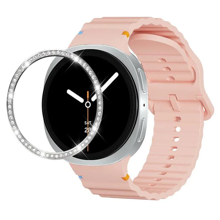Dây đồng hồ silicone khóa màu thêu họa tiết sóng và viền kim cương, dành cho Samsung Galaxy Watch8 44mm, Samsung Galaxy Watch8 40mm