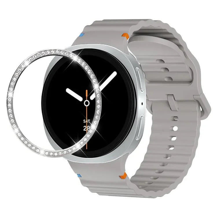 Dây đồng hồ silicone khóa màu thêu họa tiết sóng và viền kim cương, dành cho Samsung Galaxy Watch8 44mm, Samsung Galaxy Watch8 40mm