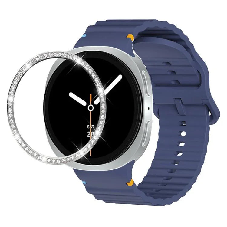 Dây đồng hồ silicone khóa màu thêu họa tiết sóng và viền kim cương, dành cho Samsung Galaxy Watch8 44mm, Samsung Galaxy Watch8 40mm