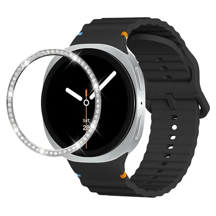 Dây đồng hồ silicone khóa màu thêu họa tiết sóng và viền kim cương, dành cho Samsung Galaxy Watch8 44mm, Samsung Galaxy Watch8 40mm