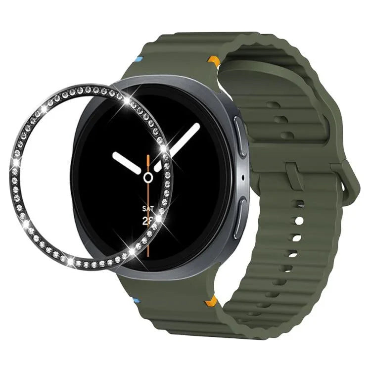 Dây đồng hồ silicone khóa màu thêu họa tiết sóng và viền kim cương, dành cho Samsung Galaxy Watch8 44mm, Samsung Galaxy Watch8 40mm