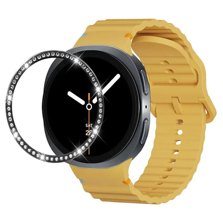 Dây đồng hồ silicone khóa màu thêu họa tiết sóng và viền kim cương, dành cho Samsung Galaxy Watch8 44mm, Samsung Galaxy Watch8 40mm