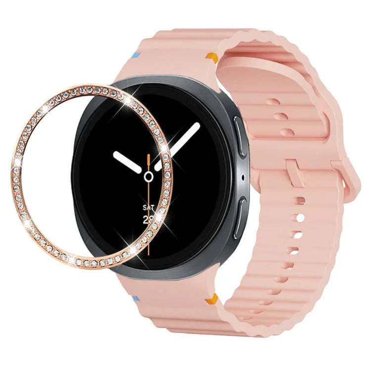 Dây đồng hồ silicone khóa màu thêu họa tiết sóng và viền kim cương, dành cho Samsung Galaxy Watch8 44mm, Samsung Galaxy Watch8 40mm