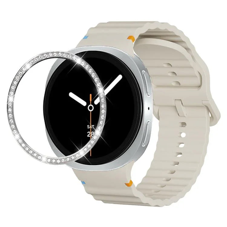 Dây đồng hồ silicone khóa màu thêu họa tiết sóng và viền kim cương, dành cho Samsung Galaxy Watch8 44mm, Samsung Galaxy Watch8 40mm