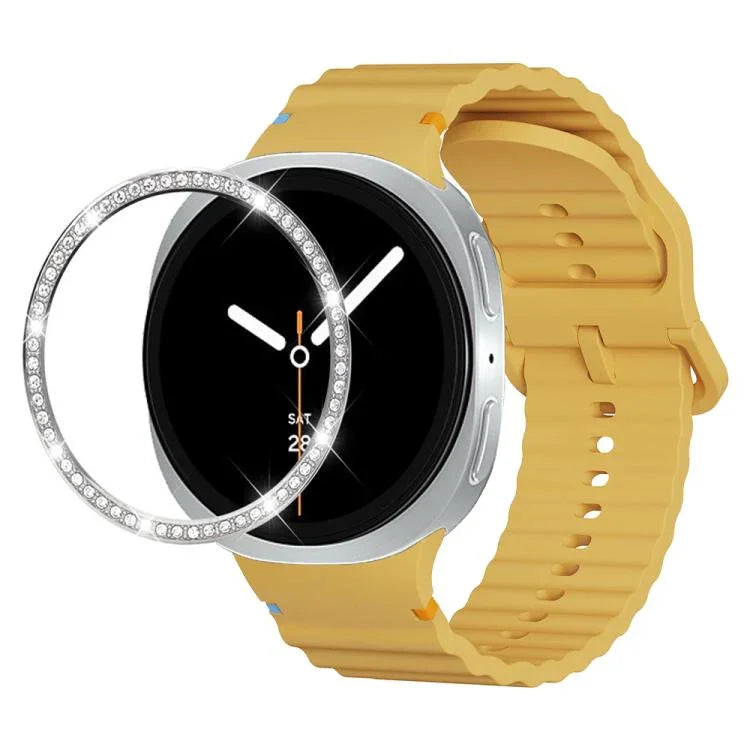 Dây đồng hồ silicone khóa màu thêu họa tiết sóng và viền kim cương, dành cho Samsung Galaxy Watch8 44mm, Samsung Galaxy Watch8 40mm