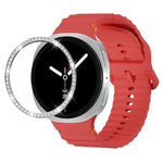 Dây đồng hồ silicone khóa màu thêu họa tiết sóng và viền kim cương, dành cho Samsung Galaxy Watch8 44mm, Samsung Galaxy Watch8 40mm