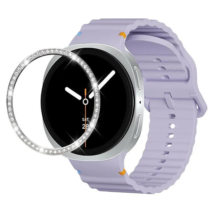Dây đồng hồ silicone khóa màu thêu họa tiết sóng và viền kim cương, dành cho Samsung Galaxy Watch8 44mm, Samsung Galaxy Watch8 40mm
