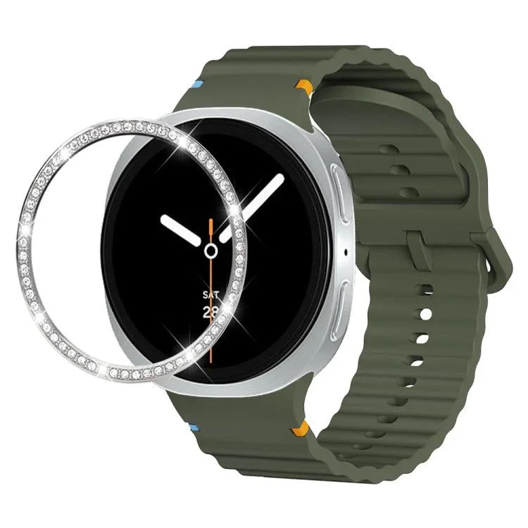 Dây đồng hồ silicone khóa màu thêu họa tiết sóng và viền kim cương, dành cho Samsung Galaxy Watch8 44mm, Samsung Galaxy Watch8 40mm