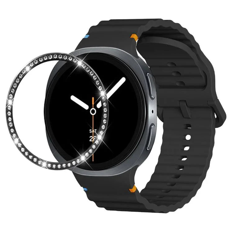 Dây đồng hồ silicone khóa màu thêu họa tiết sóng và viền kim cương, dành cho Samsung Galaxy Watch8 44mm, Samsung Galaxy Watch8 40mm
