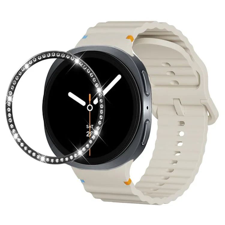 Dây đồng hồ silicone khóa màu thêu họa tiết sóng và viền kim cương, dành cho Samsung Galaxy Watch8 44mm, Samsung Galaxy Watch8 40mm