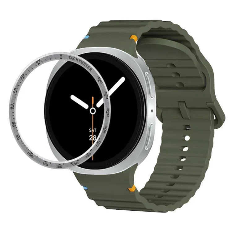 Dây đồng hồ silicone khóa màu thêu họa tiết sóng và viền tốc độ, dành cho Samsung Galaxy Watch8 44mm, Samsung Galaxy Watch8 40mm