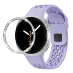Dây đồng hồ silicone khóa ngược màu đen và viền kim cương, dành cho Samsung Galaxy Watch8 44mm, Samsung Galaxy Watch8 40mm