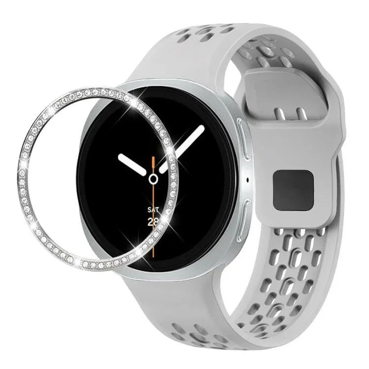 Dây đồng hồ silicone khóa ngược màu đen và viền kim cương, dành cho Samsung Galaxy Watch8 44mm, Samsung Galaxy Watch8 40mm