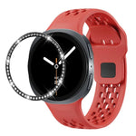Dây đồng hồ silicone khóa ngược màu đen và viền kim cương, dành cho Samsung Galaxy Watch8 44mm, Samsung Galaxy Watch8 40mm