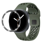 Dây đồng hồ silicone khóa ngược màu đen và viền kim cương, dành cho Samsung Galaxy Watch8 44mm, Samsung Galaxy Watch8 40mm