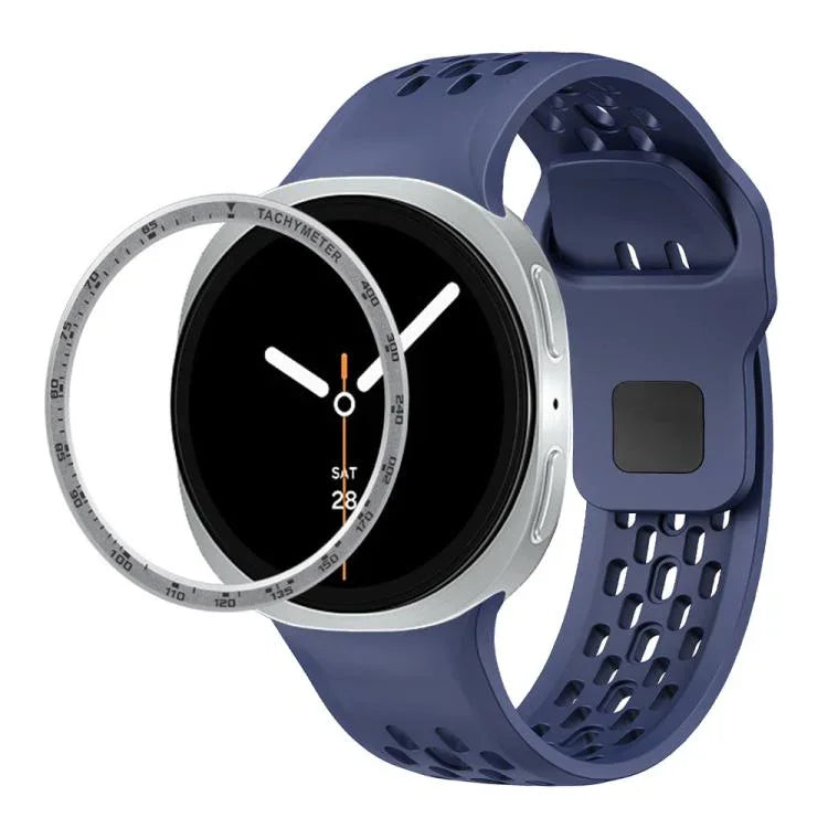 Dây đồng hồ silicone khóa ngược màu đen và viền tốc độ, dành cho Samsung Galaxy Watch8 44mm, Samsung Galaxy Watch8 40mm