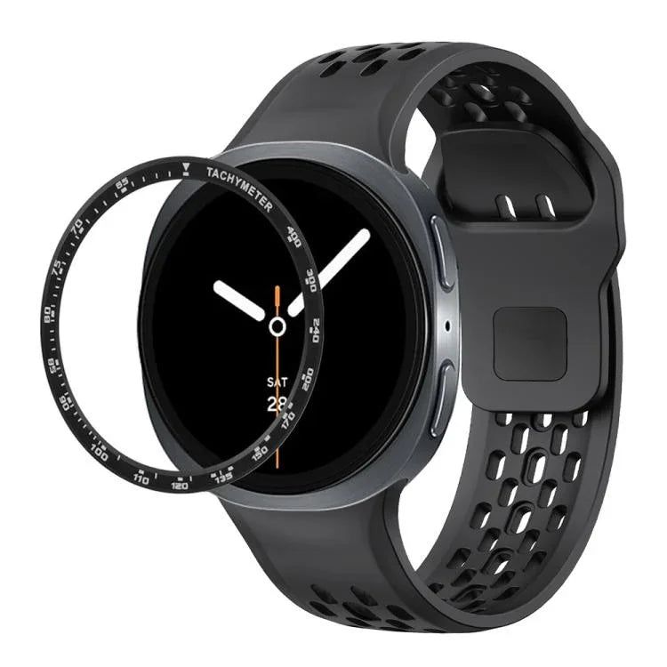 Dây đồng hồ silicone khóa ngược màu đen và viền tốc độ, dành cho Samsung Galaxy Watch8 44mm, Samsung Galaxy Watch8 40mm
