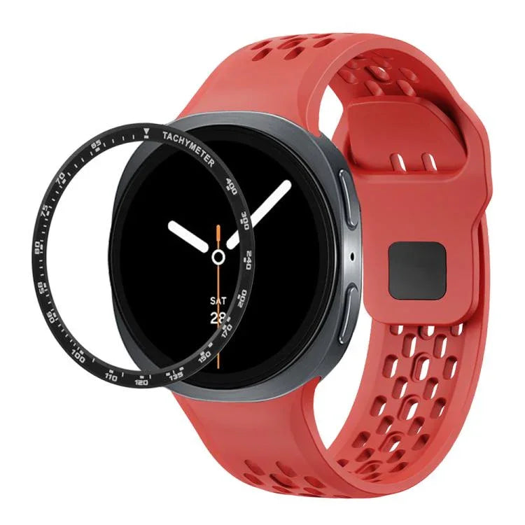 Dây đồng hồ silicone khóa ngược màu đen và viền tốc độ, dành cho Samsung Galaxy Watch8 44mm, Samsung Galaxy Watch8 40mm