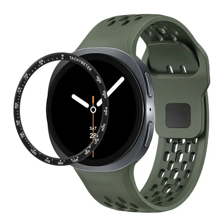Dây đồng hồ silicone khóa ngược màu đen và viền tốc độ, dành cho Samsung Galaxy Watch8 44mm, Samsung Galaxy Watch8 40mm