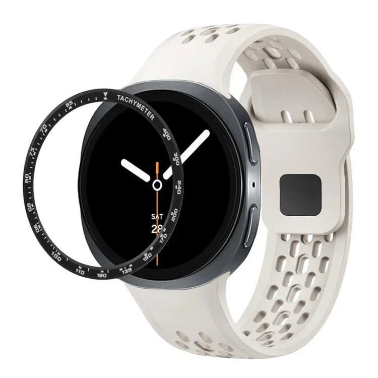 Dây đồng hồ silicone khóa ngược màu đen và viền tốc độ, dành cho Samsung Galaxy Watch8 44mm, Samsung Galaxy Watch8 40mm