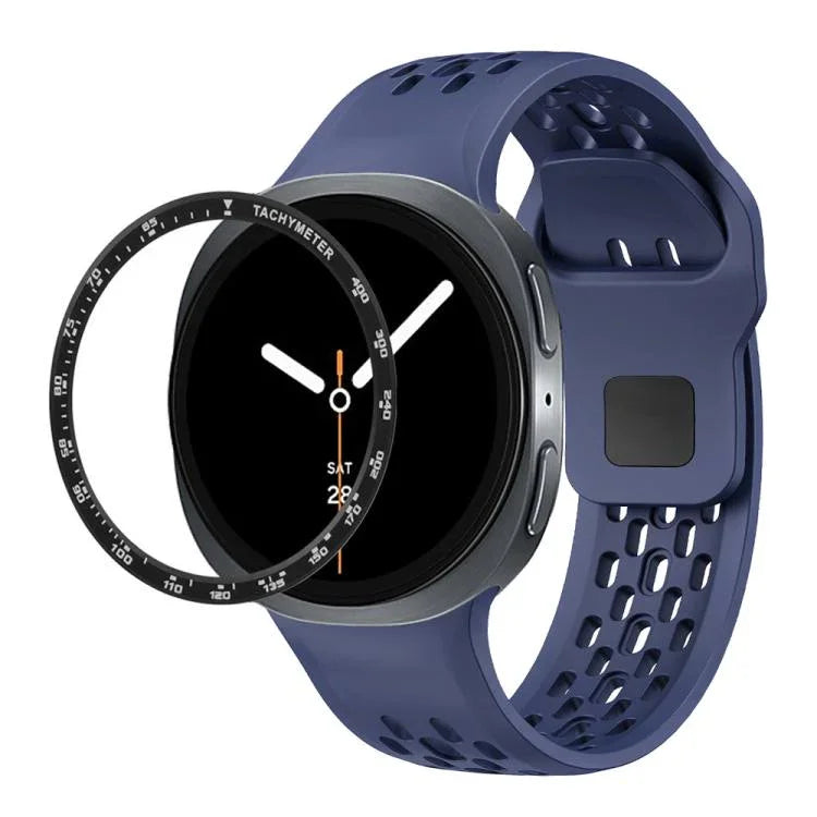 Dây đồng hồ silicone khóa ngược màu đen và viền tốc độ, dành cho Samsung Galaxy Watch8 44mm, Samsung Galaxy Watch8 40mm