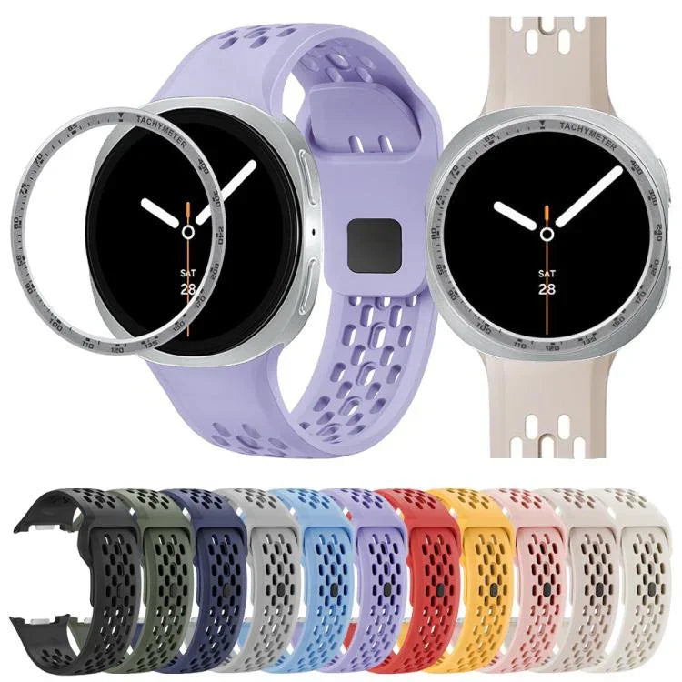Dây đồng hồ silicone khóa ngược màu đen và viền tốc độ, dành cho Samsung Galaxy Watch8 44mm, Samsung Galaxy Watch8 40mm