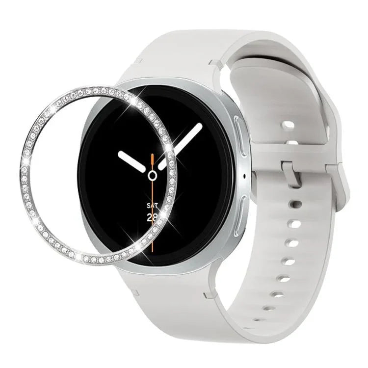 Dây đồng hồ silicone thêu màu trơn và viền kim cương, dành cho Samsung Galaxy Watch8 44mm, Samsung Galaxy Watch8 40mm