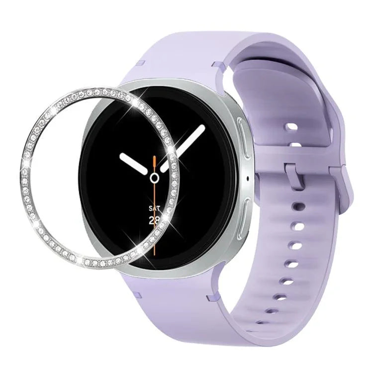 Dây đồng hồ silicone thêu màu trơn và viền kim cương, dành cho Samsung Galaxy Watch8 44mm, Samsung Galaxy Watch8 40mm