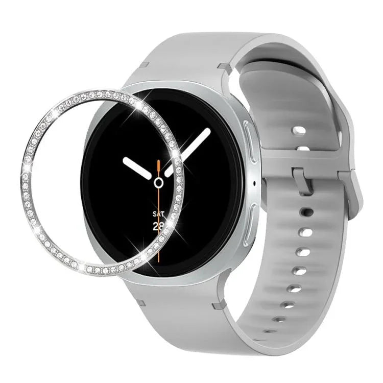 Dây đồng hồ silicone thêu màu trơn và viền kim cương, dành cho Samsung Galaxy Watch8 44mm, Samsung Galaxy Watch8 40mm