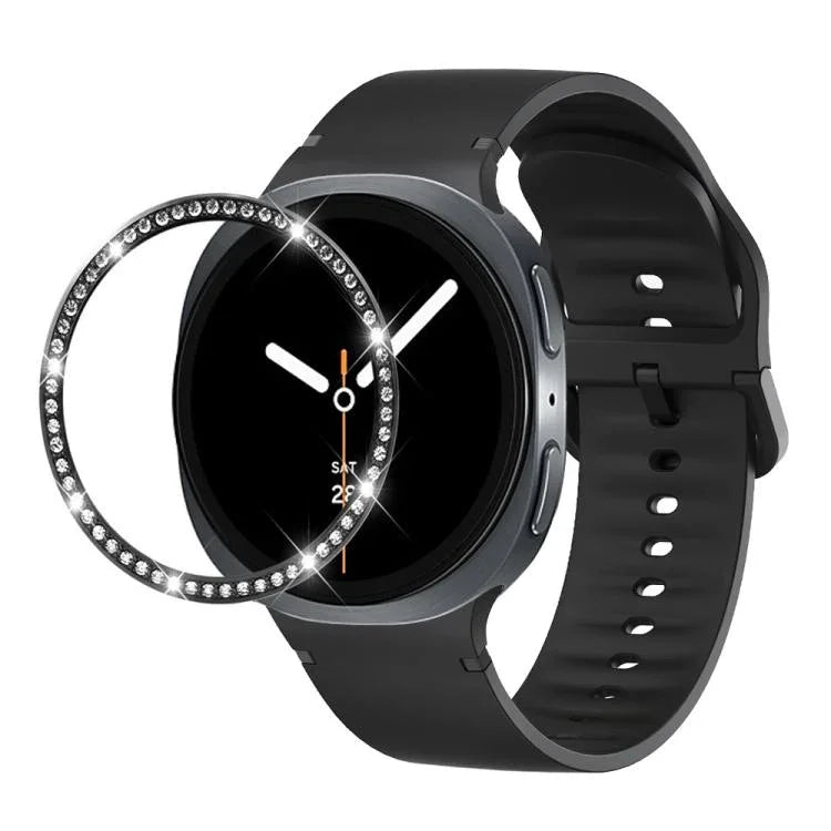 Dây đồng hồ silicone thêu màu trơn và viền kim cương, dành cho Samsung Galaxy Watch8 44mm, Samsung Galaxy Watch8 40mm