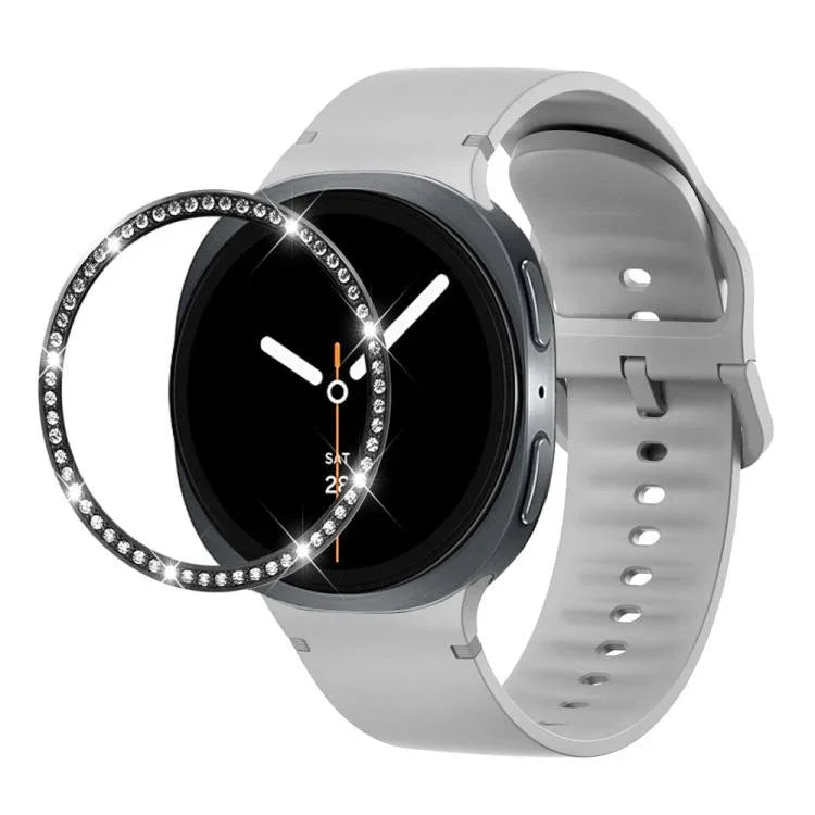 Dây đồng hồ silicone thêu màu trơn và viền kim cương, dành cho Samsung Galaxy Watch8 44mm, Samsung Galaxy Watch8 40mm