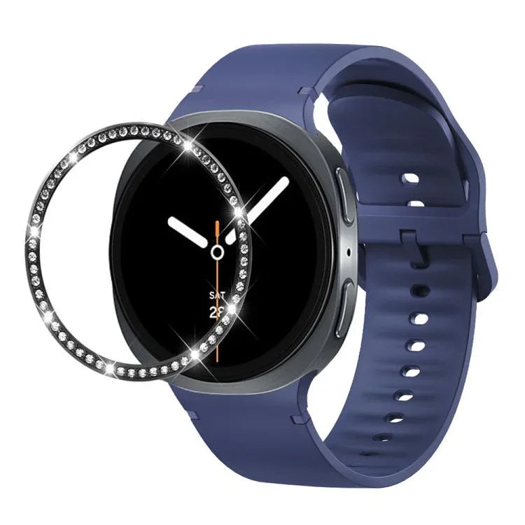 Dây đồng hồ silicone thêu màu trơn và viền kim cương, dành cho Samsung Galaxy Watch8 44mm, Samsung Galaxy Watch8 40mm
