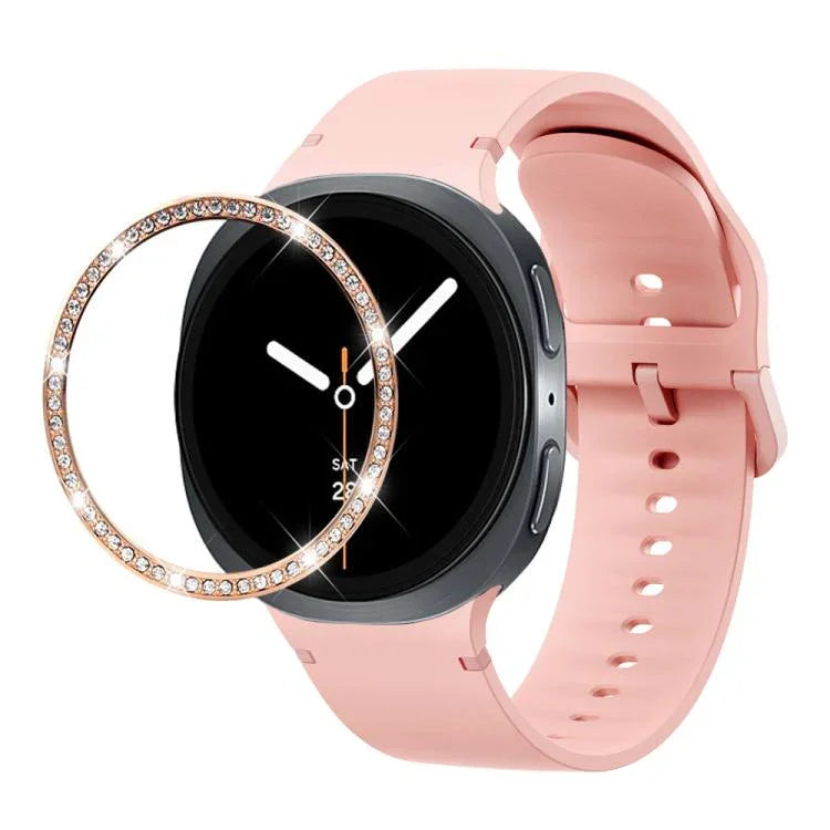 Dây đồng hồ silicone thêu màu trơn và viền kim cương, dành cho Samsung Galaxy Watch8 44mm, Samsung Galaxy Watch8 40mm