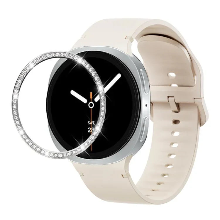 Dây đồng hồ silicone thêu màu trơn và viền kim cương, dành cho Samsung Galaxy Watch8 44mm, Samsung Galaxy Watch8 40mm