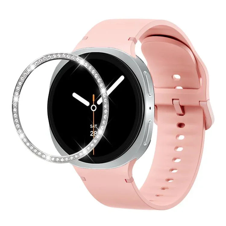 Dây đồng hồ silicone thêu màu trơn và viền kim cương, dành cho Samsung Galaxy Watch8 44mm, Samsung Galaxy Watch8 40mm