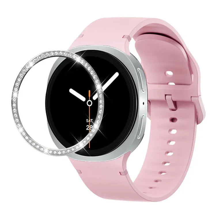 Dây đồng hồ silicone thêu màu trơn và viền kim cương, dành cho Samsung Galaxy Watch8 44mm, Samsung Galaxy Watch8 40mm
