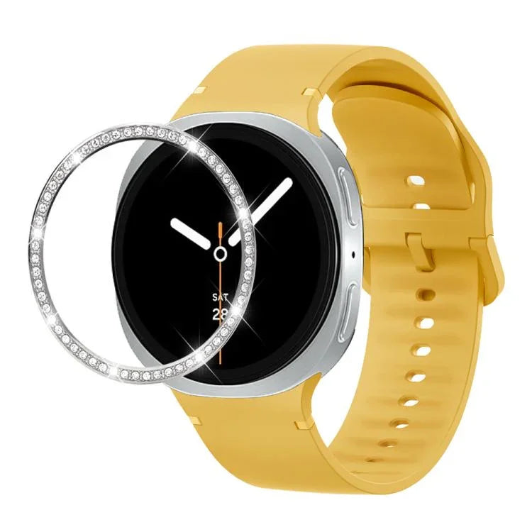 Dây đồng hồ silicone thêu màu trơn và viền kim cương, dành cho Samsung Galaxy Watch8 44mm, Samsung Galaxy Watch8 40mm