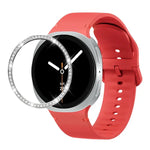 Dây đồng hồ silicone thêu màu trơn và viền kim cương, dành cho Samsung Galaxy Watch8 44mm, Samsung Galaxy Watch8 40mm