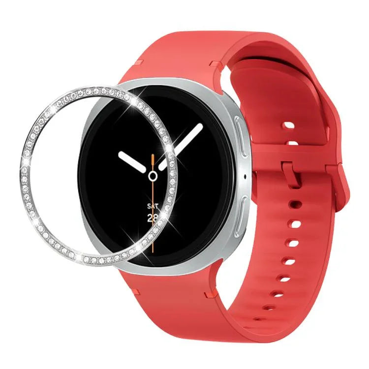 Dây đồng hồ silicone thêu màu trơn và viền kim cương, dành cho Samsung Galaxy Watch8 44mm, Samsung Galaxy Watch8 40mm