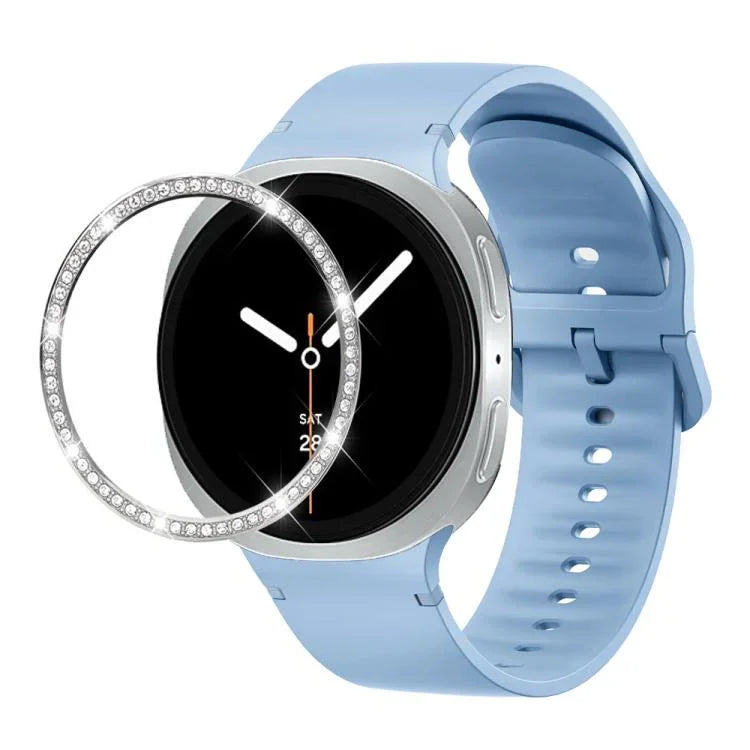Dây đồng hồ silicone thêu màu trơn và viền kim cương, dành cho Samsung Galaxy Watch8 44mm, Samsung Galaxy Watch8 40mm