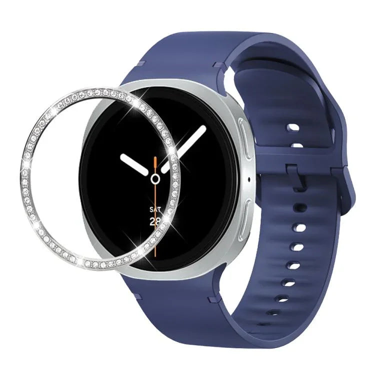 Dây đồng hồ silicone thêu màu trơn và viền kim cương, dành cho Samsung Galaxy Watch8 44mm, Samsung Galaxy Watch8 40mm