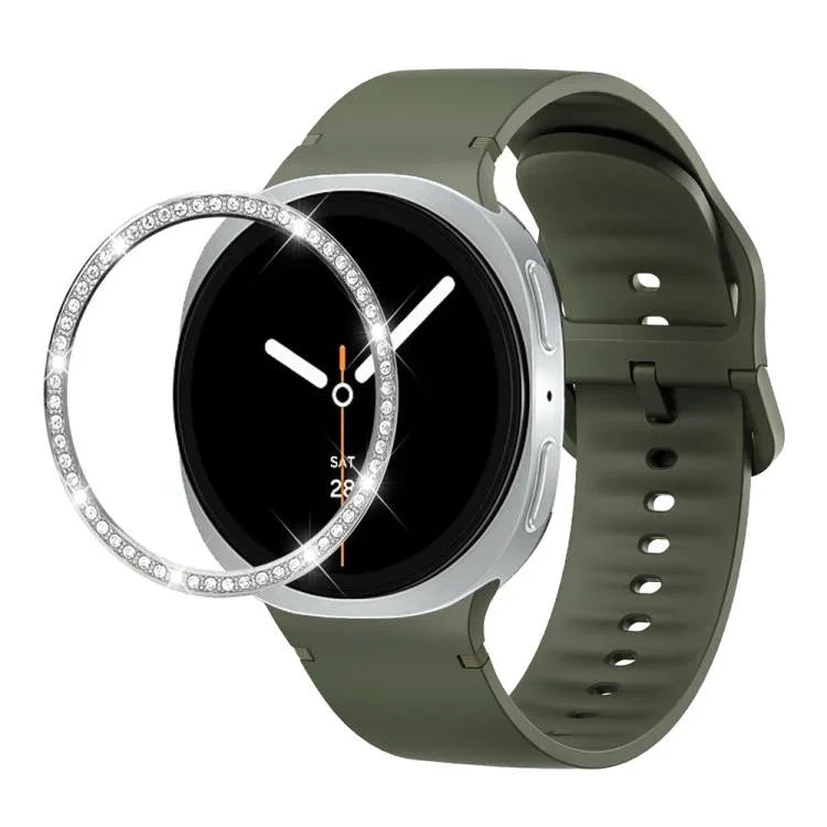 Dây đồng hồ silicone thêu màu trơn và viền kim cương, dành cho Samsung Galaxy Watch8 44mm, Samsung Galaxy Watch8 40mm