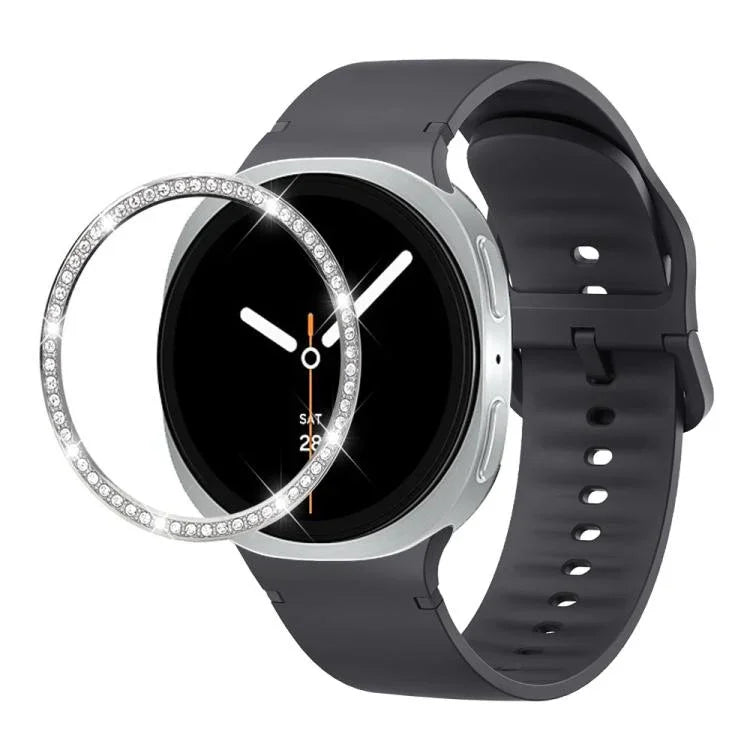Dây đồng hồ silicone thêu màu trơn và viền kim cương, dành cho Samsung Galaxy Watch8 44mm, Samsung Galaxy Watch8 40mm