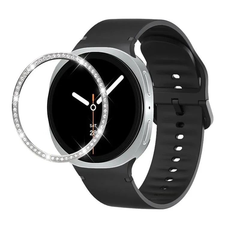 Dây đồng hồ silicone thêu màu trơn và viền kim cương, dành cho Samsung Galaxy Watch8 44mm, Samsung Galaxy Watch8 40mm